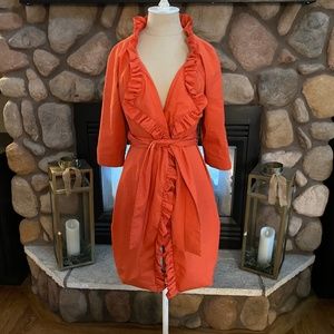 J.Crew Orange Ruffled Trench Coat Size 8